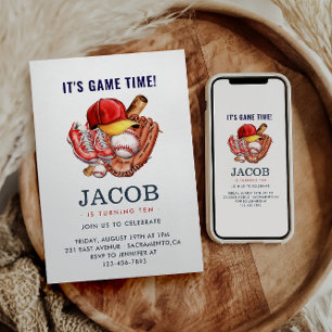 Convites Marinho Azul Aniversário de criança de Baseball -