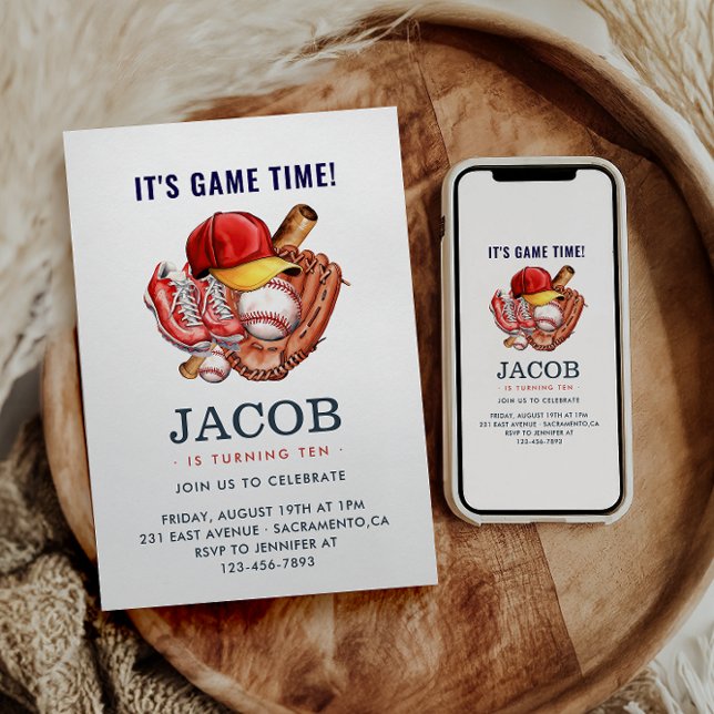 Convites Marinho Azul Aniversário de criança de Baseball -  (Criador carregado)