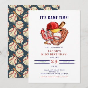 Convites Marinho Azul Aniversário de criança de Baseball - 