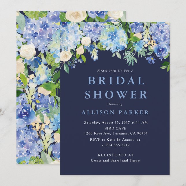 Convites Marinho Azul Aquarela Chá de panela (Frente/Verso)