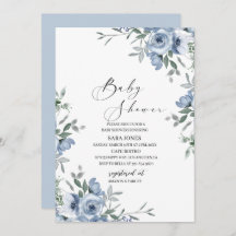 Marinho azul-aquarela flores e folhas Bridal Sho