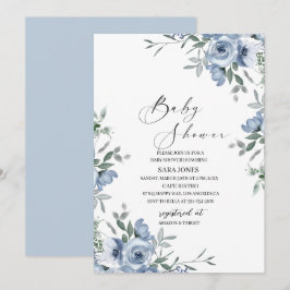 Convites Marinho azul-aquarela flores e folhas Bridal Sho
