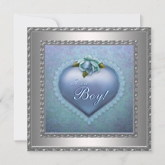 Convites Marinho Azul Azul Damasco Menino Chá (Frente)