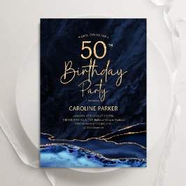 Convites Marinho Azul Azul Dourado 50º Aniversário