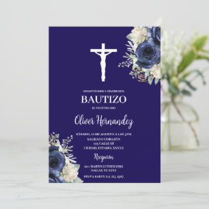 Convites Marinho azul Baptism Espanhol
