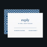 Convites Marinho Azul Bar Moderno Mitzvah White Reply Card<br><div class="desc">Esta placa de inserção de tendência apresenta letras em negrito na parte frontal e um padrão moderno no verso. Adicione seu texto usando o formulário modelo. Altere a fonte,  o layout e as cores usando o recurso Personalizar.</div>