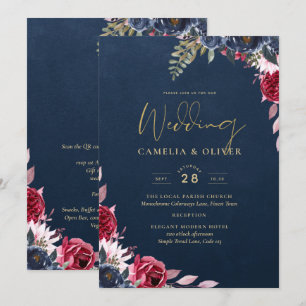Convites Marinho Azul Berry Floral Burgundy Fall