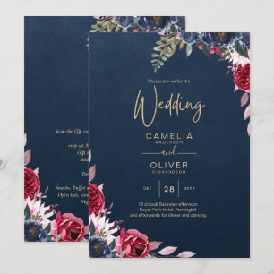 Convites Marinho Azul Berry Floral Burgundy Fall