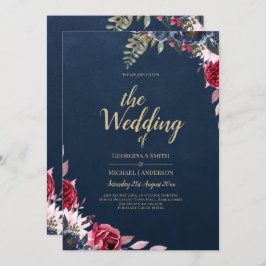 Convites Marinho Azul Berry Floral Burgundy Fall