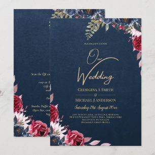 Convites Marinho Azul Berry Floral Burgundy Fall