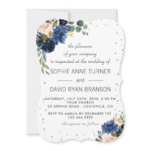 Marinho Azul Blush Floral Dourado Glitter Casament