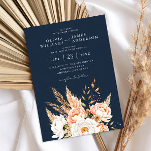 Convites Marinho Azul Boho Chic Casamento Floral