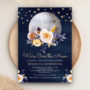 Convites Marinho Azul Boho Floral Terroso Chá de Bebê Lua