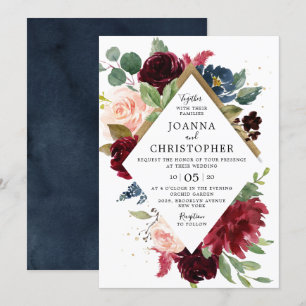 Convites Marinho Azul Borgonha Blush Rosa Boho Casamento