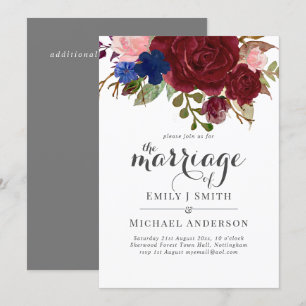 Convites Marinho Azul Borgonha Buquê Floral Casamento