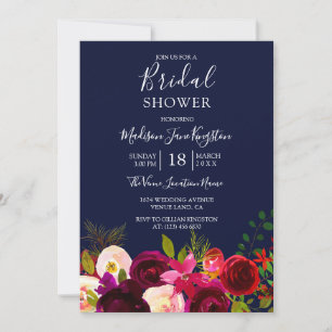 Convites Marinho Azul Borgonha Chá de panela Floral