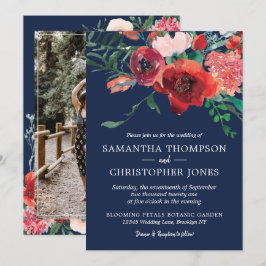 Convites Marinho Azul Borgonha Vermelha Coral Foto Floral C