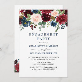 Convites Marinho azul brilhante FESTA DE NOIVADO Flores azu