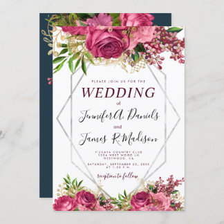 Convites Marinho azul brilhante pincel prateado Bloqueio de