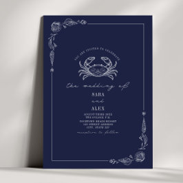 Convites Marinho Azul-Caranguejo-Praia de Arte Rústica