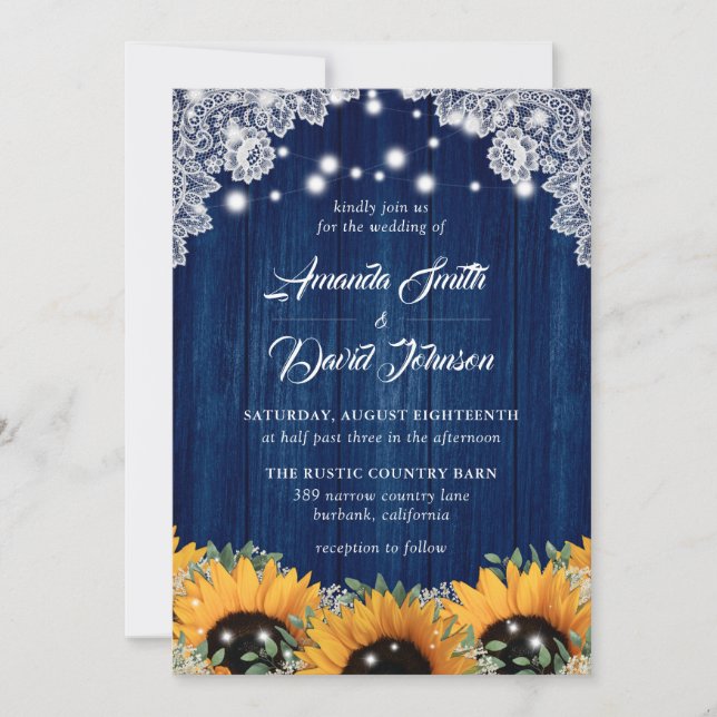 Convites Marinho Azul-celeiro rendas Sunflower Invitation (Frente)