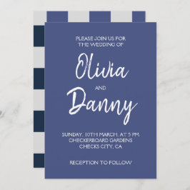 Convites Marinho Azul Cinza Branco Checkerboard Casamento