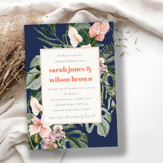 Convites Marinho Azul Cor-de-rosa Boho Casais tropicais Chá (Criador carregado)