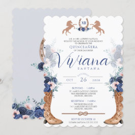 Convites Marinho Azul Cor-de-Rosa Boots Charro Quinceanos