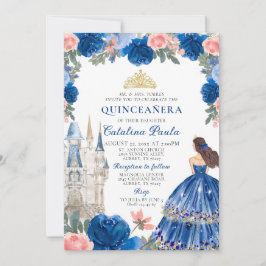 Convites Marinho Azul Cor-de-rosa Dourada Tiara Princess Qu