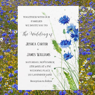 Convites Marinho Azul Cornflower Watercolor Casamento Flora