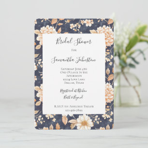 Convites Marinho Azul Cream Chá de panela Floral