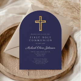 Convites Marinho Azul Cruzado Religioso Primeiro Arco Comun