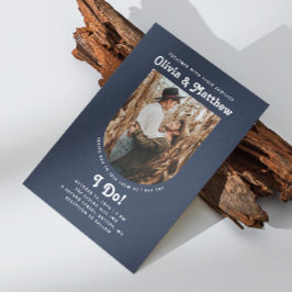 Convites Marinho azul de arca foto simples retro noivado