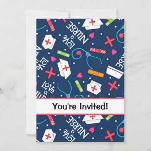 Convites Marinho Azul de Celebração de Enfermagem Escolar