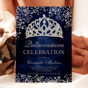 Convites Marinho azul de prata, fotografia tiara Quinceañer