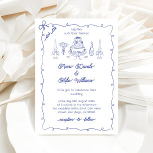 Convites Marinho Azul Desenho Funky Casamento de Escrita Ma