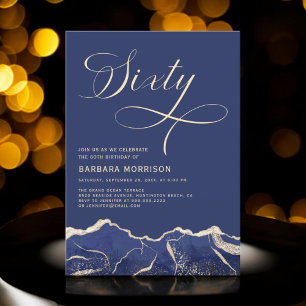 Convites Marinho Azul Dourado Agate 60º Sessenta Festa de a
