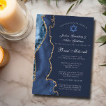Convites Marinho Azul Dourado B'nai Mitzvah Partido Elegant<br><div class="desc">Elegante marinho azul e ouro agate decora cerimônia de B'nai Mitzvah e convite de festas para uma família judaica celebrando seu filho sendo chamado para a Torá. Os dois nomes estão escritos num belo roteiro formal sob a Estrela de David para uma comemoração conjunta.</div>