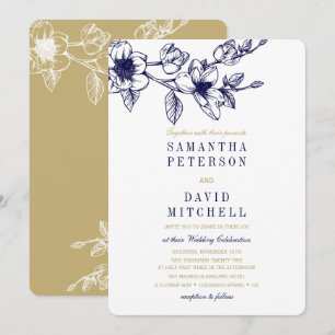 Convites Marinho Azul DOURADO Casamento Azul