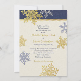 Convites Marinho Azul Dourado Casamento no inverno Floco de
