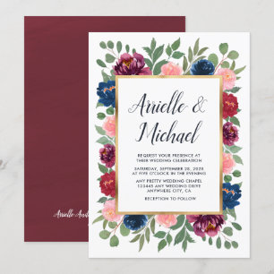 Convites Marinho Azul Dourado Casamento outono Azul