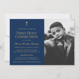 Convites Marinho Azul Dourado Cross Boy First Sagrada Comun