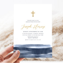 Convites Marinho Azul Dourado Cross Boys Baptism Christenin