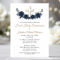 Marinho Azul Dourado Floral Primeira Comunhão