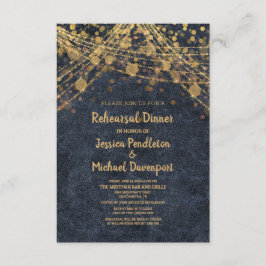 Convites Marinho Azul Dourado String Luzes Bokesal Ensaio