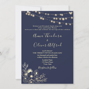 Convites Marinho Azul Dourado String Luzes de Casamento Con