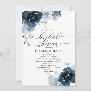 Convites Marinho Azul Dusty Flor Floral Chá de panela Boho