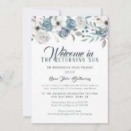 Convites Marinho Azul e Branco Floral Yule Solstício de inv