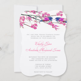 Convites Marinho Azul e Cerejeira Rosa Flores Vintage Pássa