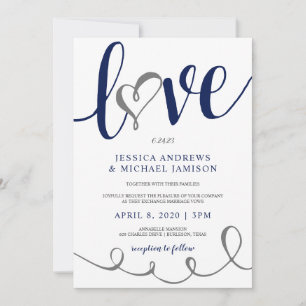 Convites Marinho Azul e Cinza do Script de Amor Casado